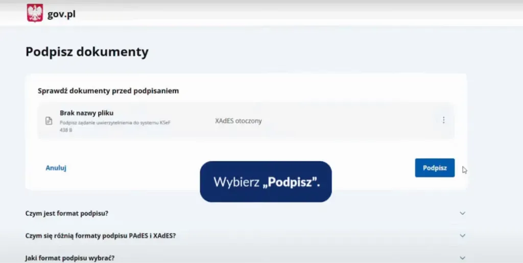 Screen with Trusted Profile signing option